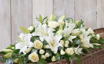 White Lily and Rose Casket Spray