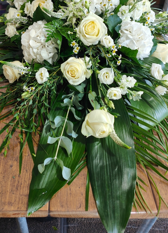 White Hydrangea and Rose Casket