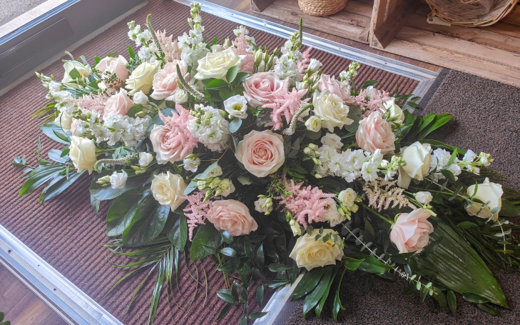 Pastel Pink and White casket Spray