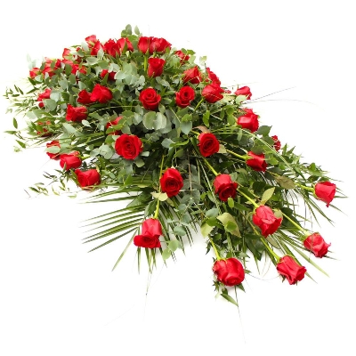 Red Rose & Foliage Casket Spray