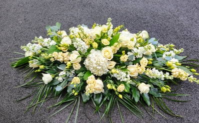 White and Cream rose casket spray