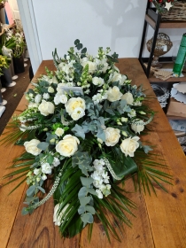 White rose mix casket spray