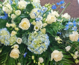 Blue Hydrangea and Rose Casket Spray