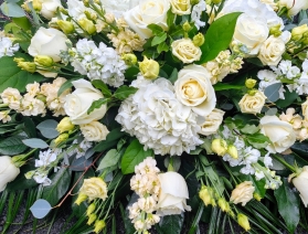 White and Cream rose casket spray