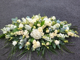 White and Cream rose casket spray