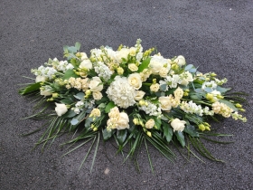 White and Cream rose casket spray